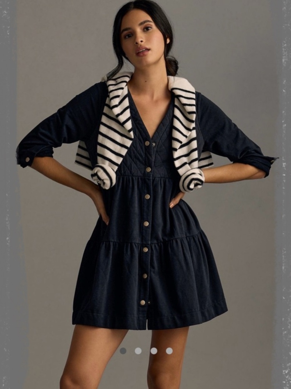 New! Anthropologie Sundays by weareysunday Black Button-Front Flowy Mini Dress - Picture 2 of 8